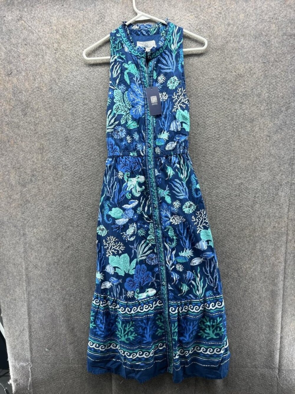 Printfresh Dress Womens Small Blue Floral High Neck Sleeveless Maxi Sundress